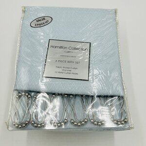 Hamilton Collection 3 Piece Bath Set Textured Shower Curtain, Liner & 12 Hooks